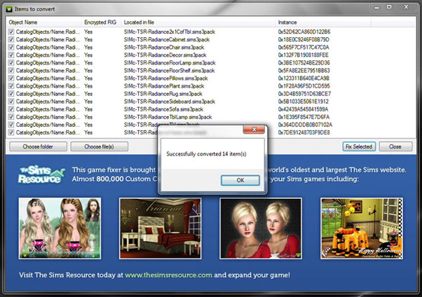TSR Pets CC Bug Fixer interface