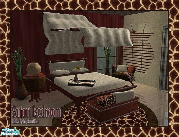 Sims 2 — Safari Bedroom - Amve Sbbed by Angela — Bedframe with animated Maxis bedding. 