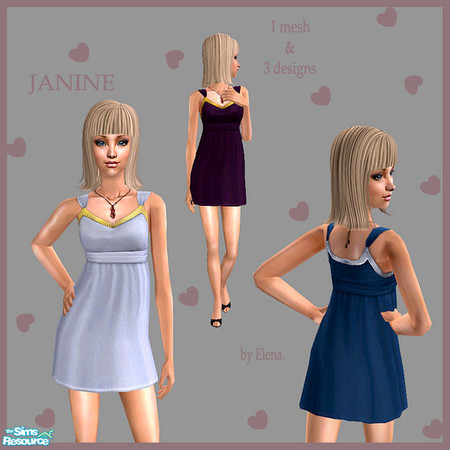 Sims 2 — Janine by Elena. — 1 mesh and 3 designs.