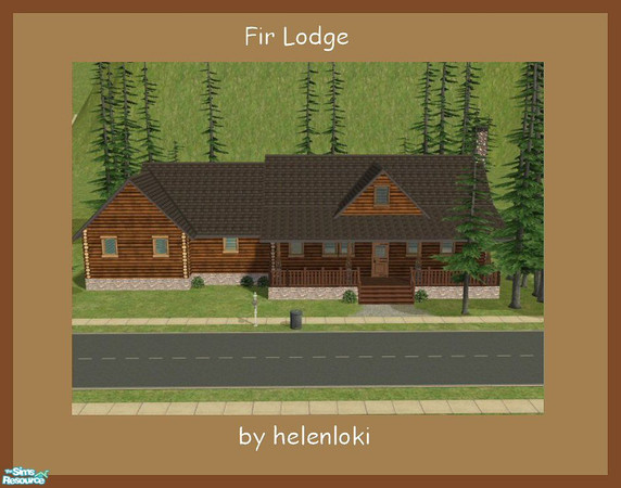 Sims 2 — Fir Lodge by Helenloki — Lovely log cabin set amidst fir trees on a 2x3 lot. Maxis content only. No hacks.