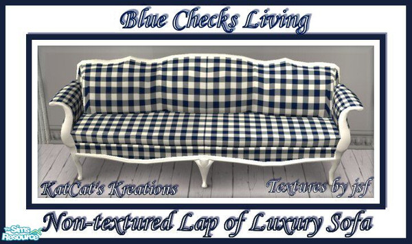 Sims 2 — Blue Checks Living - Non-textured Lap of Luxury Sofa by KatCat — Recolor of the Lap of Luxury Sofa from the base