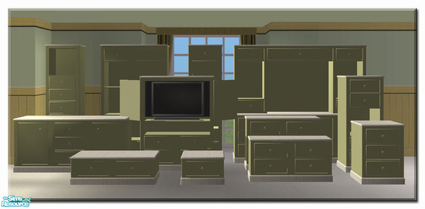 Sims 2 — Beach House Lounge Furniture REC1 by simtomatic — Recolours all lounge files in olive and whitewood.