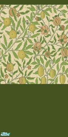 Sims 2 — Fruit Vine by Ses — A green and beige wallpaper with vines and fruit