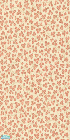 Sims 2 — Clover by Ses — Small orange-red clover-leafs dotted on a cream wallpaper