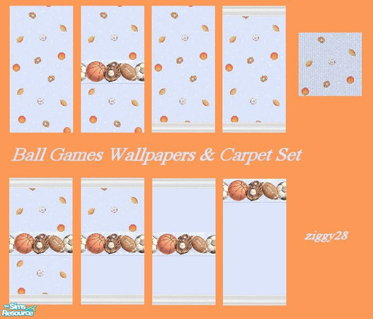 Sims 2 — Ball Games Wallpapers & Carpet Set by ziggy28 — A set of 8 wallpapers and 1 carpet for your sporty sims