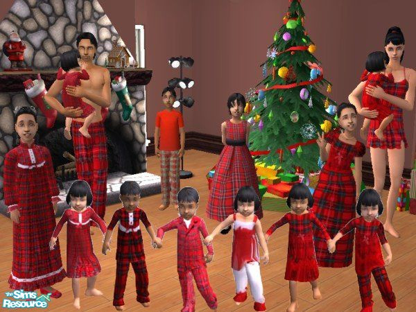 Sims 2 — Christmas Plaids by kollens — A Set of Pj\'s for all the little ones and a Pj set for Mom and Dad too. 3 Outfits