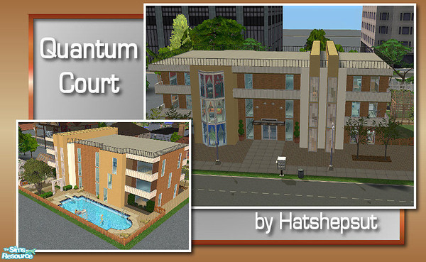Sims 2 — Quantum Court by hatshepsut — A modern complex of 1 bedroomed apartments including swimming pool, allotment and