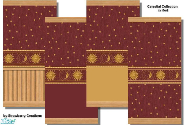 Sims 2 — Celestial Collection in Red by Strawbz — A soft touch, easy to clean wallpaper, that is perfect for any room in