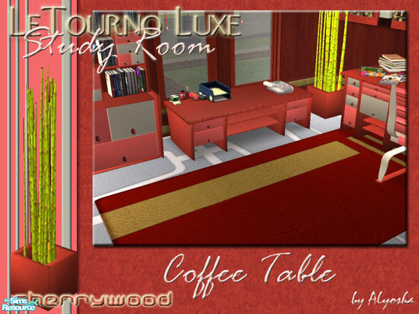 Sims 2 — LeTourno Luxe Study Room in Cherry Wood - Coffee Table by Alyosha — Part of the Cherry Wood recolor of my
