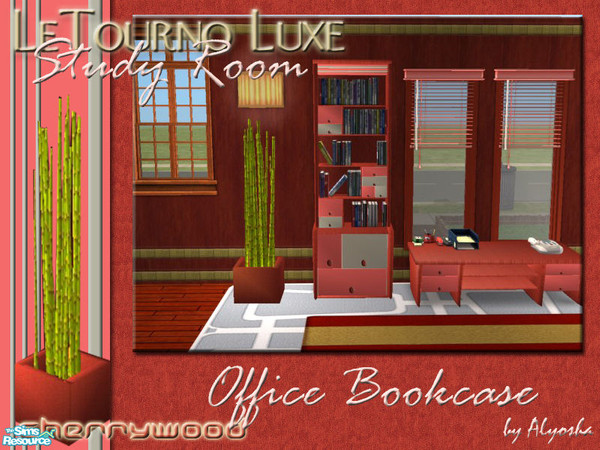 Sims 2 — LeTourno Luxe Study Room in Cherry Wood - Bookcase by Alyosha — Part of the Cherry Wood recolor of my LeTourno