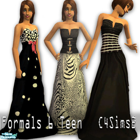 Sims 2 — Formals 6 Teens by FaronDesign — 3 gowns in black and white, requires my mesh. Previews taken in morning sun. 