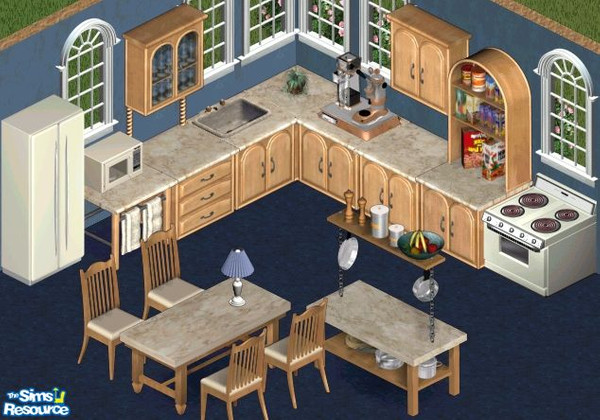 Sims 1 — Stockholm Kitchen by Secret Sims — Includes: Chair, Counter(4), Endtable, Island, Table