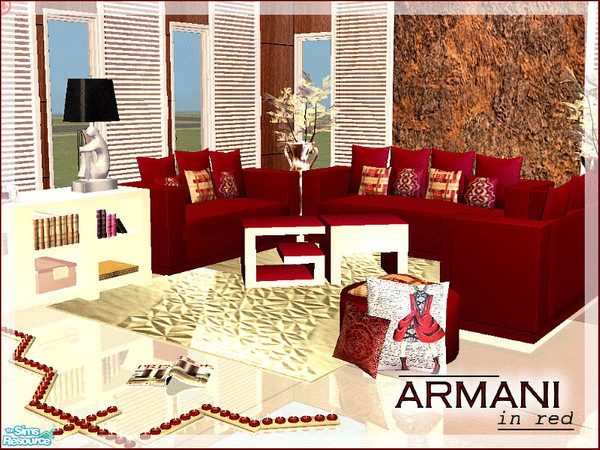 Sims 2 — ARMANI living room in red by kibanahnah — a red recolor of my Armani mesh set.A full modern living room inspired