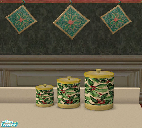 Sims 2 — Christmas Kitchen Canister Set by lisa9999 — Done in holly.