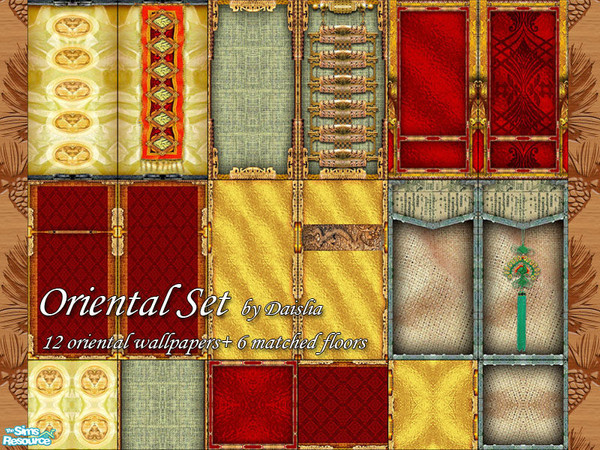 Sims 2 — Oriental Build Set by Daislia — 12 oriental wallpapers + 6 matched floors total, enjoy!