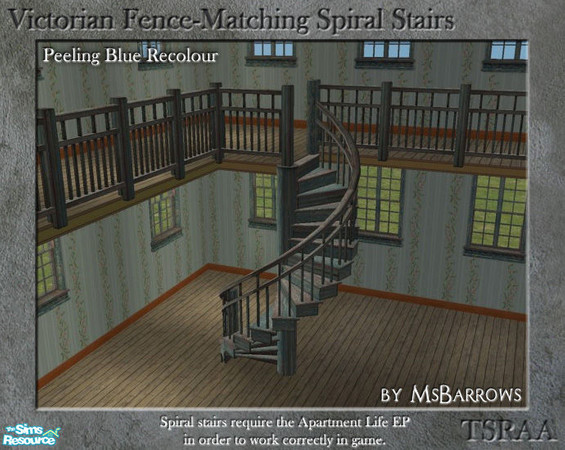 Sims 2 — Victorian Spiral Stairs - Peeling Blue Recolour by MsBarrows — A spiral staircase created to match my Victorian