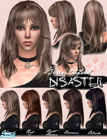 Sims 2 — \'Beautiful Disaster\' by Vxen — A bit messy and very casual-looking hair for female Sims. It\'s a recolor and