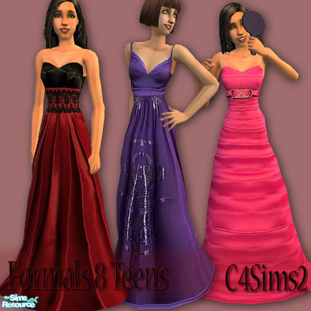 Sims 2 — Formals 8 Teens by FaronDesign — 3 Gowns for the party, maybe over Christmas? Requires my mesh. 