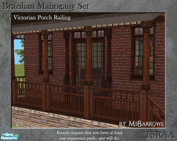 Sims 2 — Brazilian Mahogany Set - Tall Porch Railing by MsBarrows — A classic porch railing design with a twist - etched