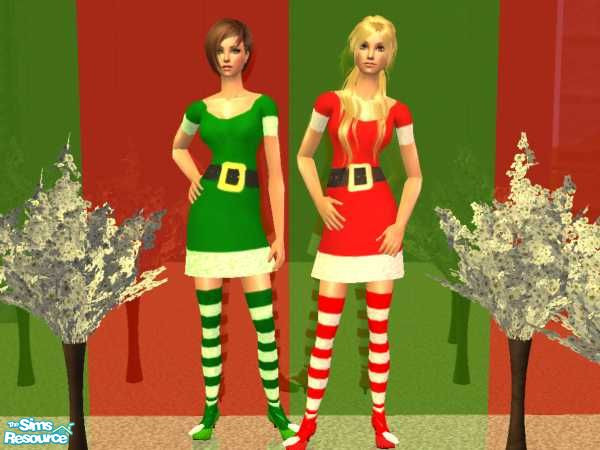 Sims 2 — Christmas collection by danzina — This set contains a mrs santa outfit and a elf outfit. mesh is needed =]