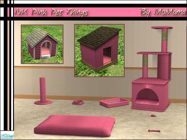 Sims 2 — NK Pink Pet Things by MoMama — A set of pink pet things for the pink enthusiast. Keep your pet pert and pink