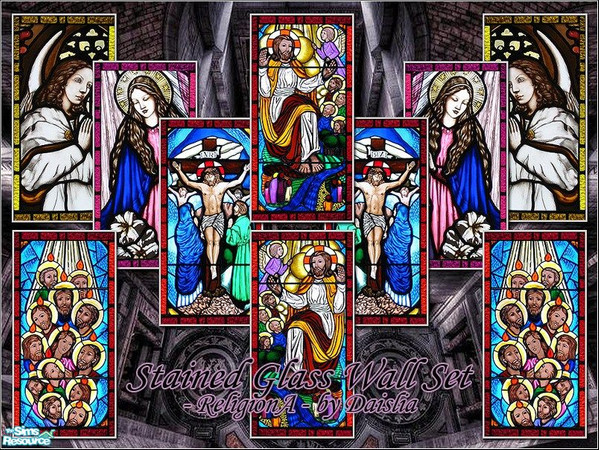 Sims 2 — Stained Glass Wall Set - Religion A by Daislia — A set of 10 beautiful stained glass wallpaper, religionary