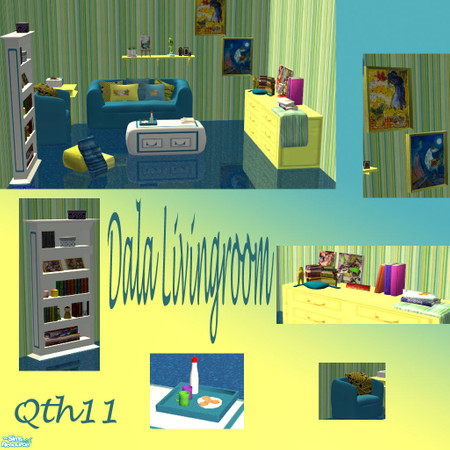 Sims 2 — Dala Livingroom by qth11 — Apartment Life required for shelf, all other objects are base game. Most textures