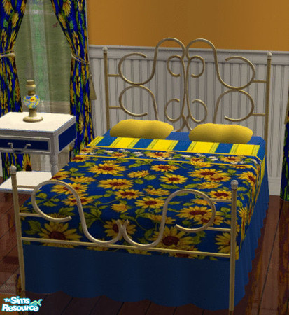 Sims 2 — Sunny Sunflower Bedroom Bed by lisa9999 — Brass and silver bed frame.