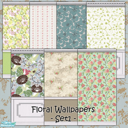 Sims 2 — Floral Walls - Set1 by Donnha — Vintage to Modern Day foral wallpapers.