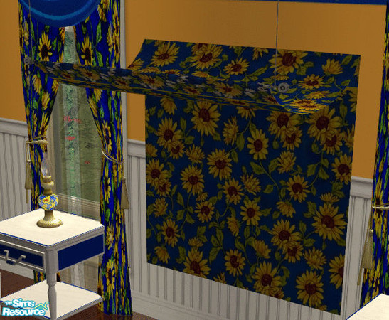 Sims 2 — Sunny Sunflower Bedroom Canopy by lisa9999 — Brass and silver framed canopy.