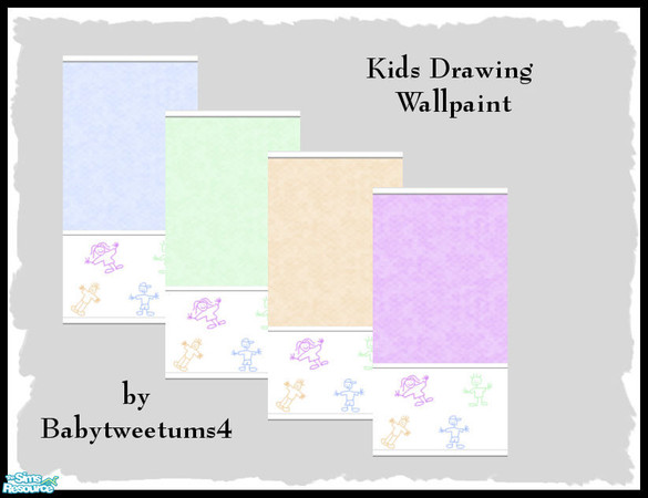 Sims 2 — Kids Drawing Wallpaint by babytweetums4 — This set of Wallpaint has colored kids drawings on the bottom. Comes
