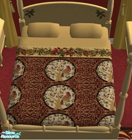 Sims 2 — 12 days of Christmas Bedroom Bedding by lisa9999 — A partridge in a pair tree quilt.