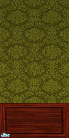 Sims 2 — IR Office - Wallpaper 02 by Murano — Old-fashioned green wallpaper with dark wooden paneling.