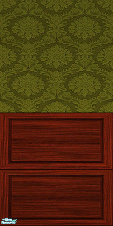 Sims 2 — IR Office - Wallpaper 03 by Murano — Old-fashioned green wallpaper with dark wooden paneling.