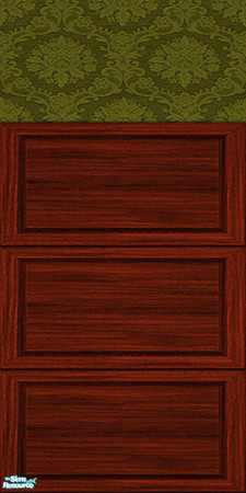 Sims 2 — IR Office - Wallpaper 04 by Murano — Old-fashioned green wallpaper with dark wooden paneling.
