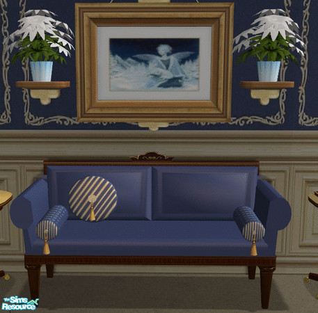 Sims 2 — Bule Christmas Bedroom Loveseat by lisa9999 — Velvet blue love seat with matching throw pillows.