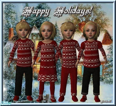 Sims 2 — Red & White Knitted Norwegian Toddler Set by Dirtdevill — All knitwear is created in accordance with