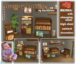Sims 2 — S2S Nursery Kamila - Meshes by sims2sisters — 6 new meshes: crib, changing table, high chair, cabinet,