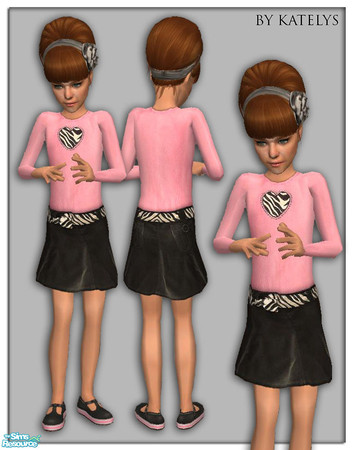 Sims 2 — Pinkies - 2 by katelys — Pink sweater, black skirt.