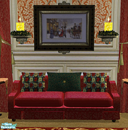 Sims 2 — Christmas Time Livingroom Loveseat by lisa9999 — Red damask.