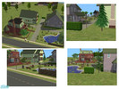 Sims 2 — Village Apartments by marcea — Three small homes each with 3 bedrooms. Park area for Sims relaxation