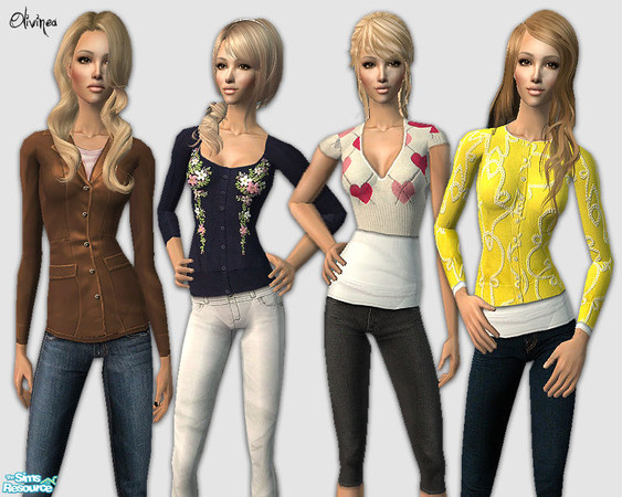 Sims 2 — Warmth by olcia_olivinea — Set of four everyday outfits for ladies, one can be wear as outerwear (and requires