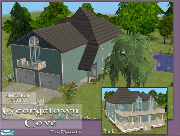Sims 2 — Georgetown Cove by GrayDragonfly — Three bedrooms: mstr suite, spare, & nursery. Kitchen with island,