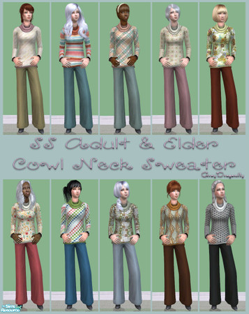 Sims 2 — SS Adult & Elder Cowl Neck Sweater by GrayDragonfly — This set includes 10 recolors of the SS Adult &