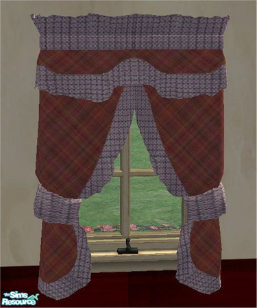 Sims 2 — tams tc 101 set - Curtains For Tc101 by tambriah — plaid patterned curtain with purple patterned trim created