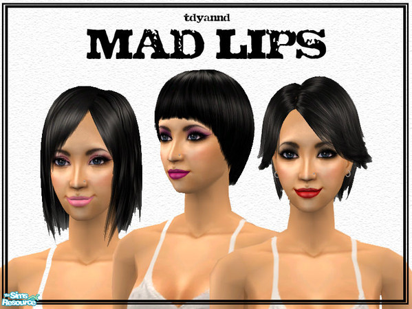 Sims 2 — Mad Lips by tdyannd — Three shades of a simple, non glossed lipstick.