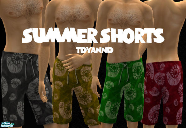 Sims 2 — Summer Shorts by tdyannd — Four recolors of the blue swim shorts that came with Bon Voyage. These recolors can