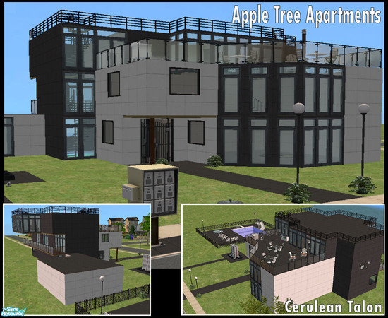 Sims 2 — Apple Tree Apartments by Cerulean Talon — Three spacious apartments that are move in ready. Includes large pool