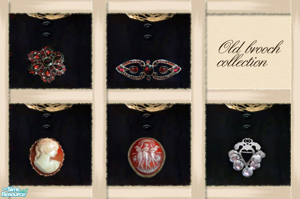 Sims 2 — Old brooch collection by agapi_r — Five brooches for your sim to wear to their victorian dresses and on their