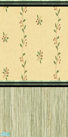 Sims 2 — Kitchen Green by cadiva — This is a lovely delicate floral wallpaper with wooden wainscotting, perfect for the